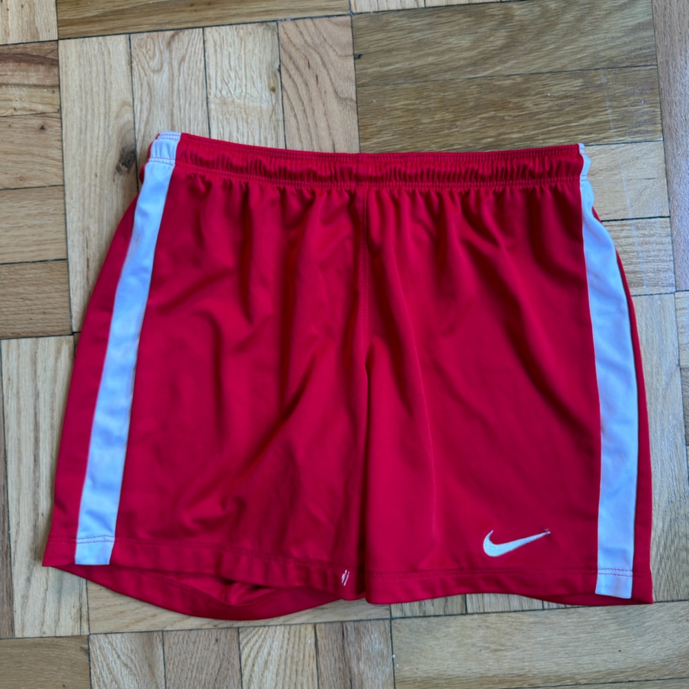 Sporty Vintage Nike Red Drawstring Athletic Shorts with White Drawcord